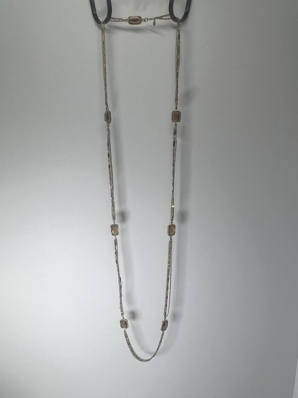 Vintage SARAH COVENTRY 53” Gold-Tone Triple Chain Necklace Amber Glass Stones - Picture 10 of 10